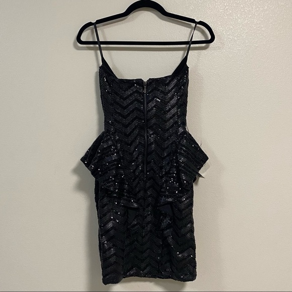 Bebe Dress Women’s Small Black Wonderland Strapless Peplum Sequin Cocktail Dress - Picture 4 of 14